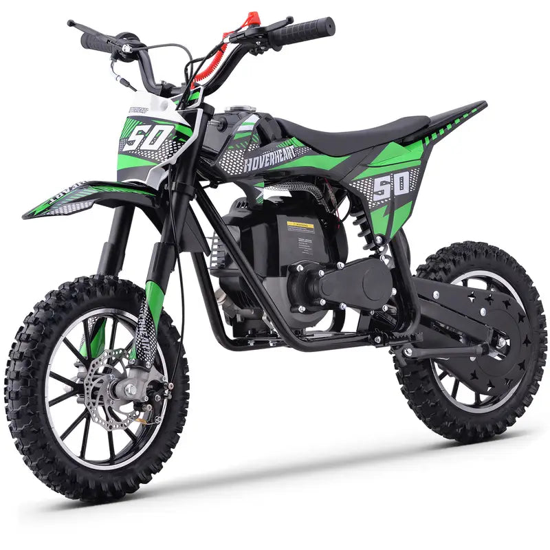 50cc 4-stroke gas motocross bike, motocross bike, top speed 25 mph, range 20 miles, disc brakes, 2.50-10 off-road tires, 165 lbs load capacity, pull start.