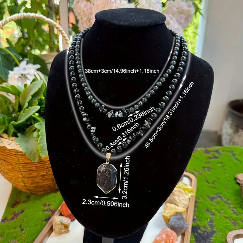 2pcs/Guardian Necklace Obsidian And Black Onyx Beaded Pendant Necklace For Men And Women Protection And Grounding