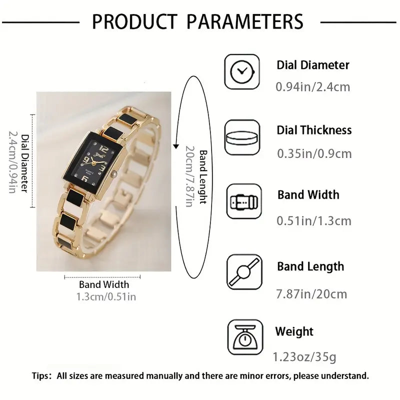 Fashionable small, fresh, retro and simple quartz watch + 5pcs set of black square jewelry set