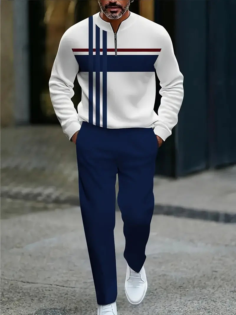 Men'S Stylish Two-Piece Suit with Zipper Details