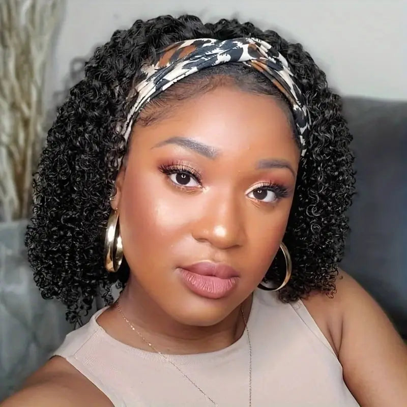 200% Density Brazilian Remy Human Hair Wig - Glueless Headband Deep Wave Sporty Style Rose Net Cap for Women