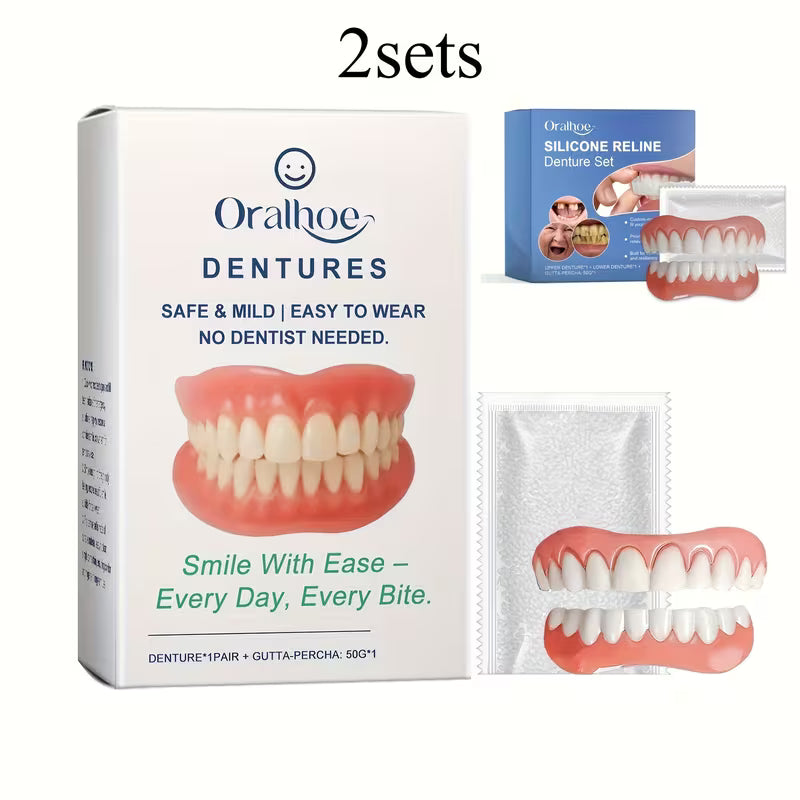 2sets Natural White False Teeth Set - Easy-to-Insert Elastic Dentures, Realistic Teeth
