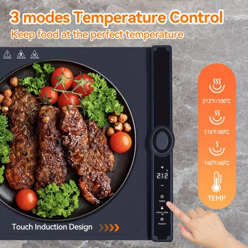 Food Warming Pad, Made Of Silicone, with 3 Temperature Levels And 6-hour Timing Function