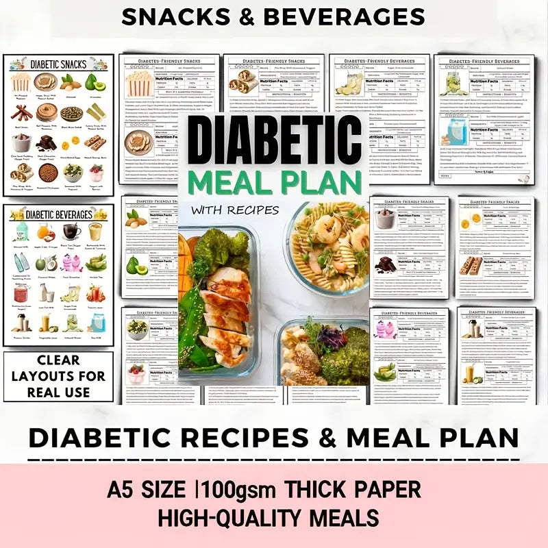 Diabetes Diet Plan Book, 91 Pages with Recipes, 3 Diabetic Food Lists and Meal Planning Sheets