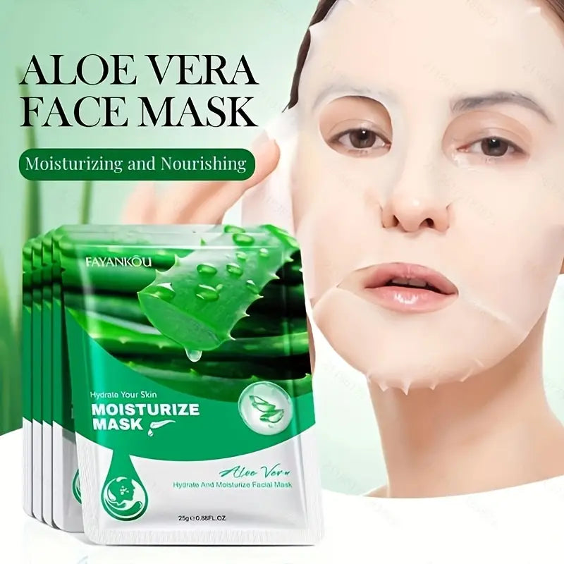 20pcs Of Aloe Vera Facial Masks, Spring And Summer Moisturizing Masks, Rich In Aloe Vera Essence And Glycerin