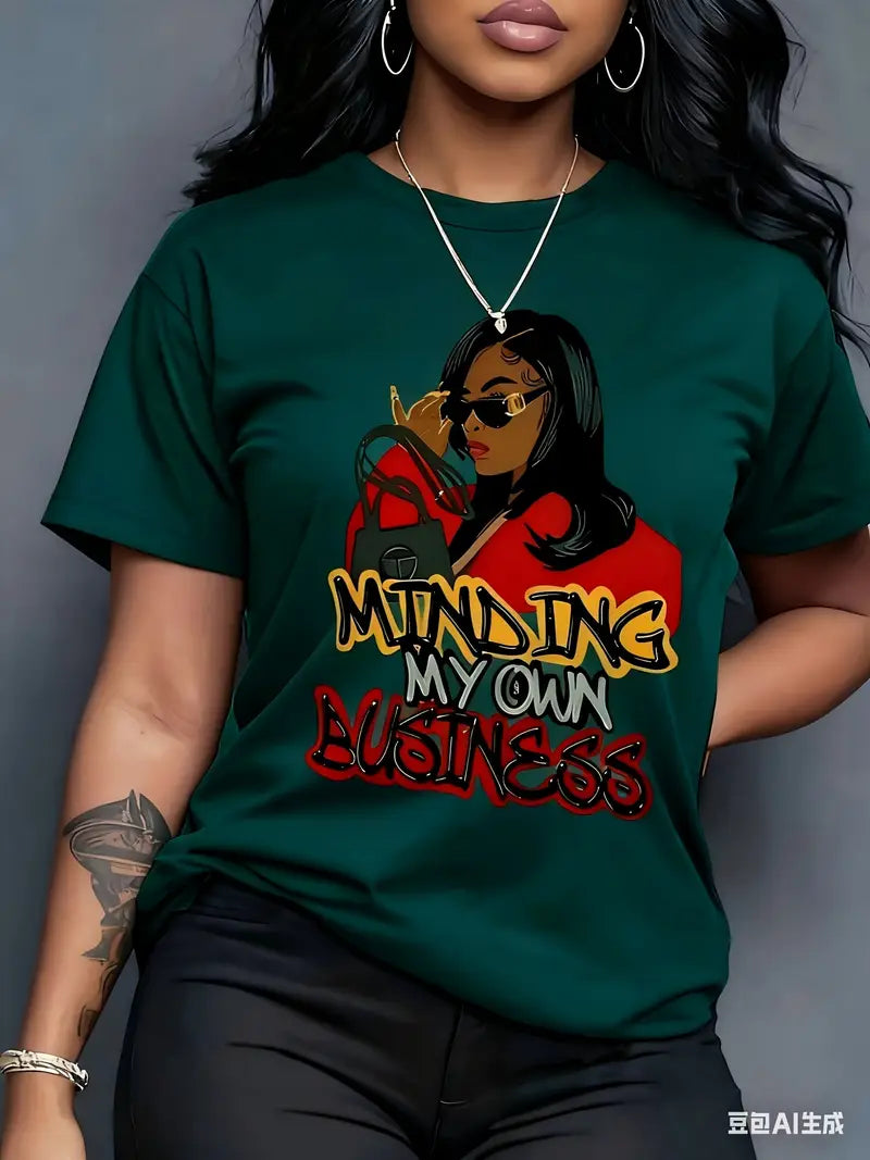 Women's 100% Anime Letter Print T-Shirt - Kawaii Manga Style Round Neck Casual Tee