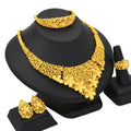 1 Necklace + 1 Bracelet + 1 Pair of Earrings + 1 Ring Luxury Style Bridal Jewelry Set Golden-Plated Floral Hollow Design