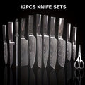 12 Damascus Pattern Kitchen Knives, Stainless Steel Chef'S Knife