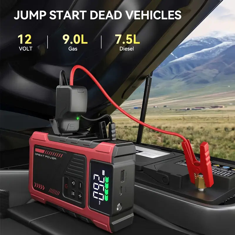 4000A Portable Wireless Car Air Compressor Jump Starter with Air Compressor, Battery Jump Starter Portable Peak