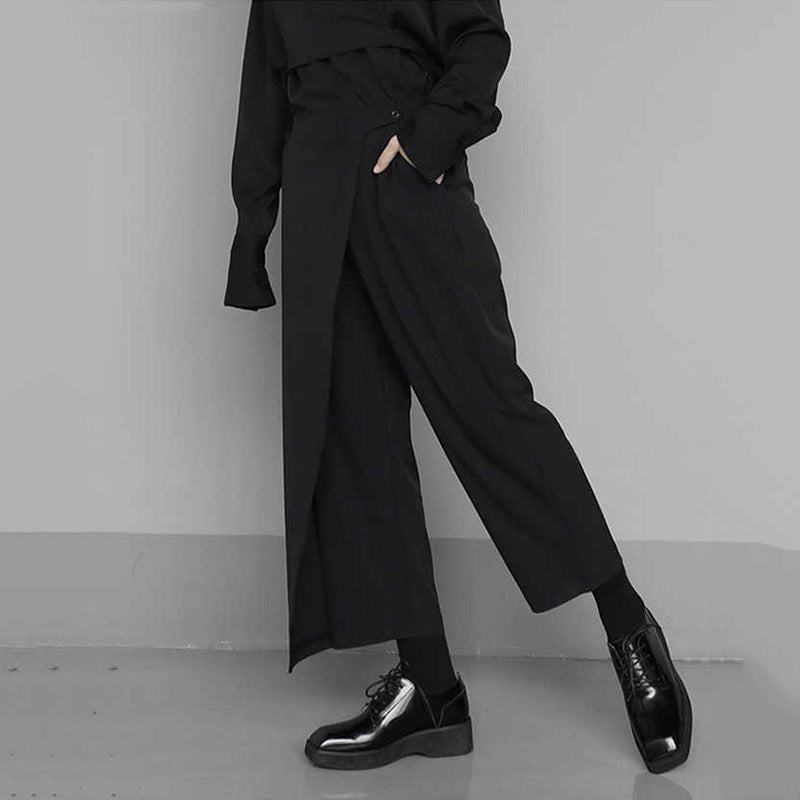 Women's Niche Lace Up Fake Two Pieces Casual Pants