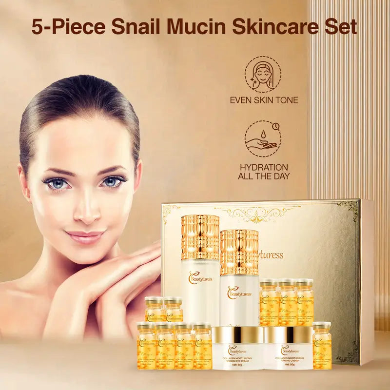 Luxury Collagen Skincare Set for for Sensitive Light Beige - 14pcs/ Set - with Collagen, Niacinamide, Hyaluronic Acid - Deep Moisturizing
