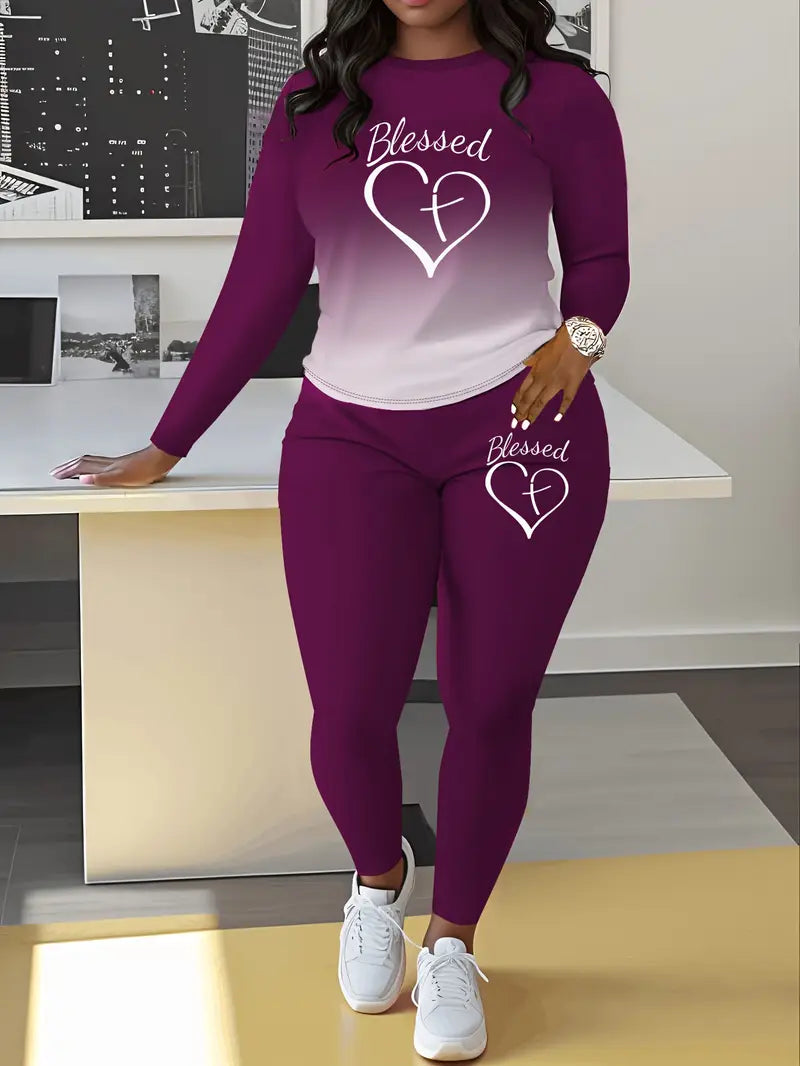 SMCT32 Gradient Color Personality Letter Print Casual Set