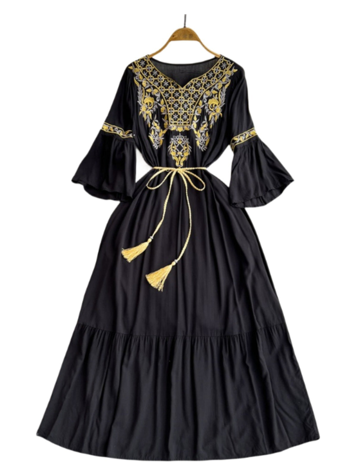 Travel Trumpet Sleeve E398 Style Embroidery Dress