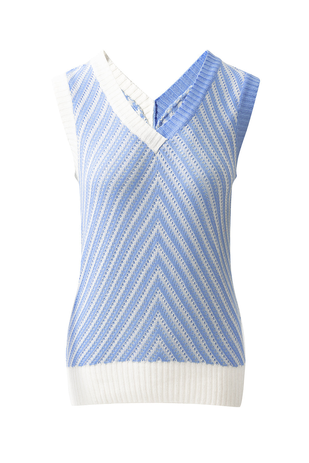 Strawberry Pink Contrast Chevron V Neck Knitted Vest