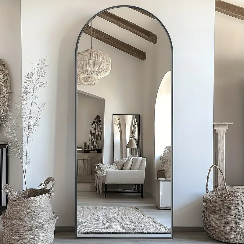 Full Length Mirror, Arched Floor Mirror Freestanding, 58×19 In Floor Standing Mirror Full Body