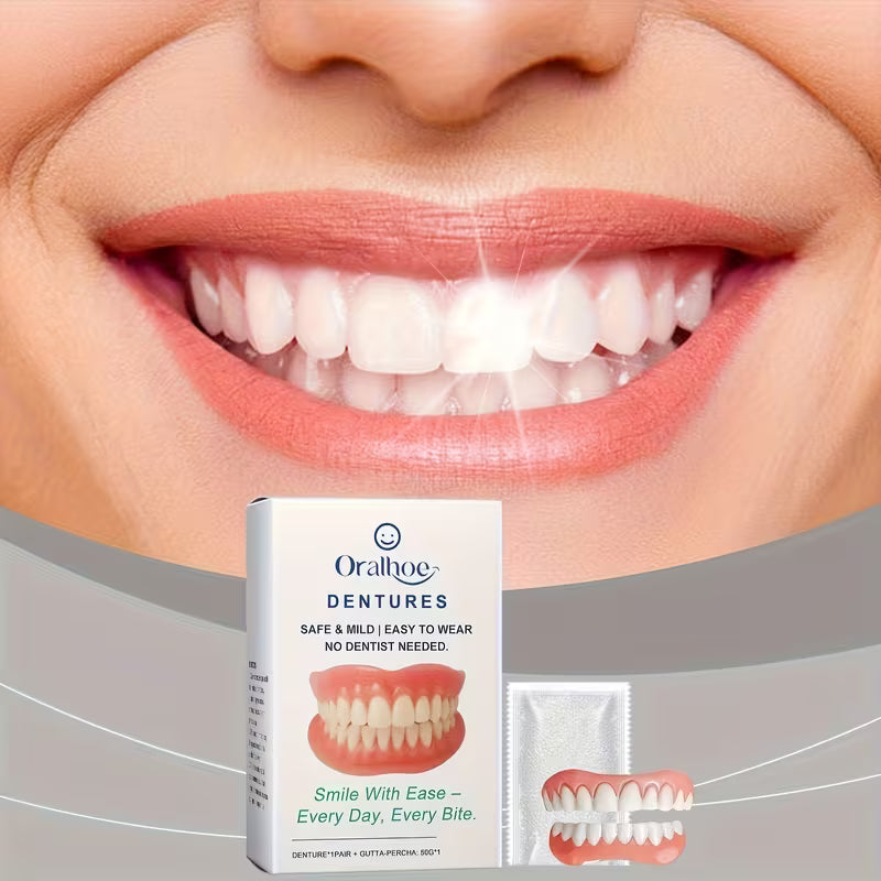 2sets Natural White False Teeth Set - Easy-to-Insert Elastic Dentures, Realistic Teeth