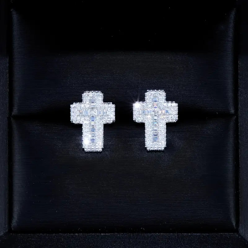 VVS1 Moissanite S925 925 Silver Baguette Cross Earrings