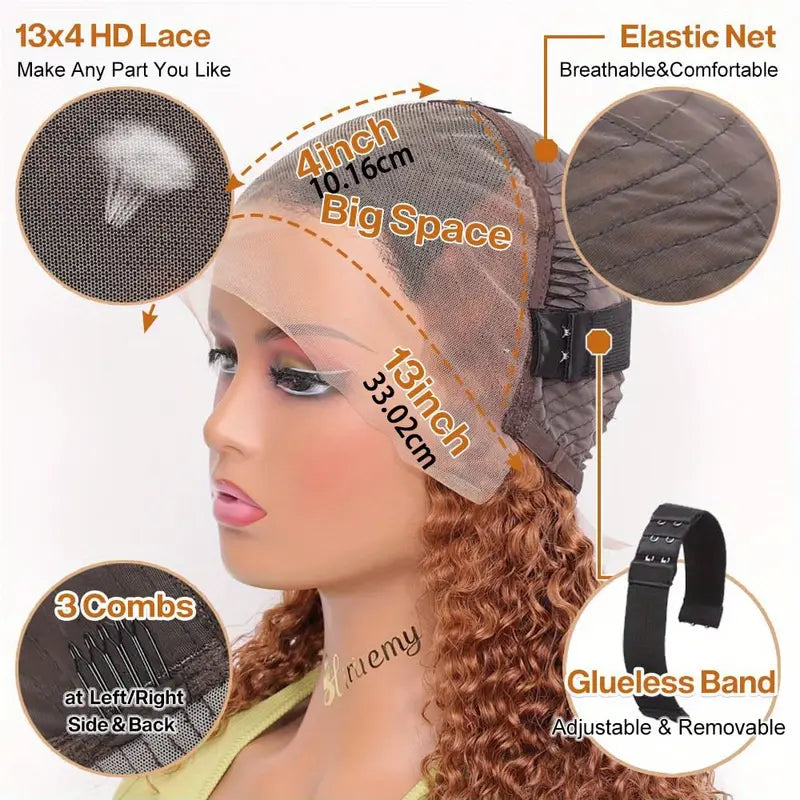 250% Density 4/ 27 Ombre Highlight Deep Wave Curly Bob Wigs Human Hair Pre Plucked Put On And Go Glueless 13x4 HD Honey Blonde Highlight Lace Front Wig Human Hair for Women Wet And Wavy