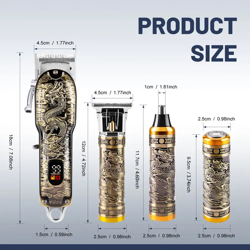 MENSURE Professional Hair Clippers For Men - 4pcs Hair Clipper Kit With Beard Trimmer, Nose Hair Trimmer & Razor