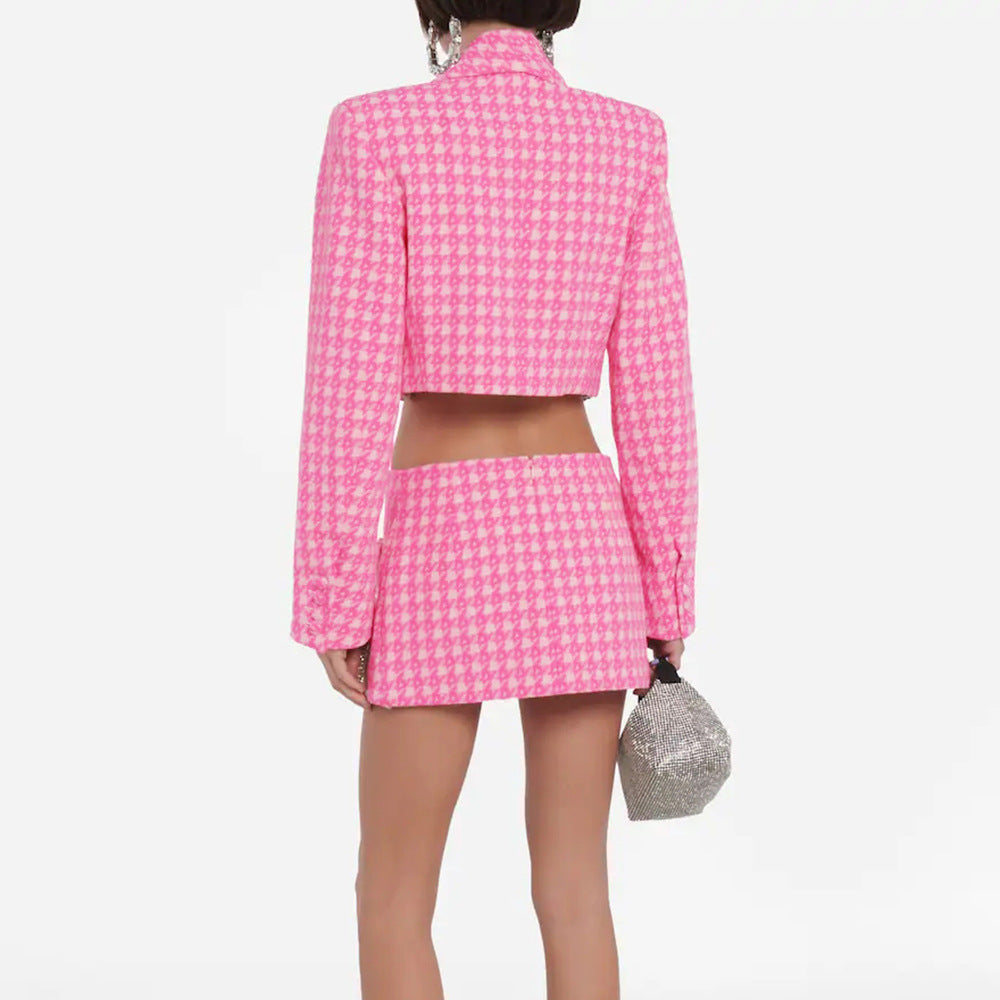 Niche Design Rhinestone Bow Knitted Coat Skirt Outfit