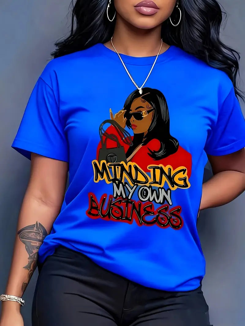 Women's 100% Anime Letter Print T-Shirt - Kawaii Manga Style Round Neck Casual Tee