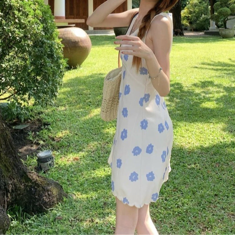 Retro Gentle Flowers V-neck Sleeveless Vest Dress