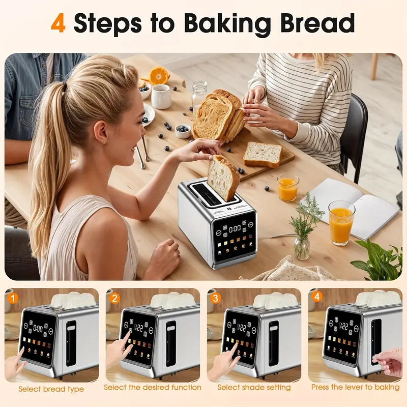 Touch Screen Toaster 2 Slice, Stainless Steel Smart Digital Toasters with Memory Function