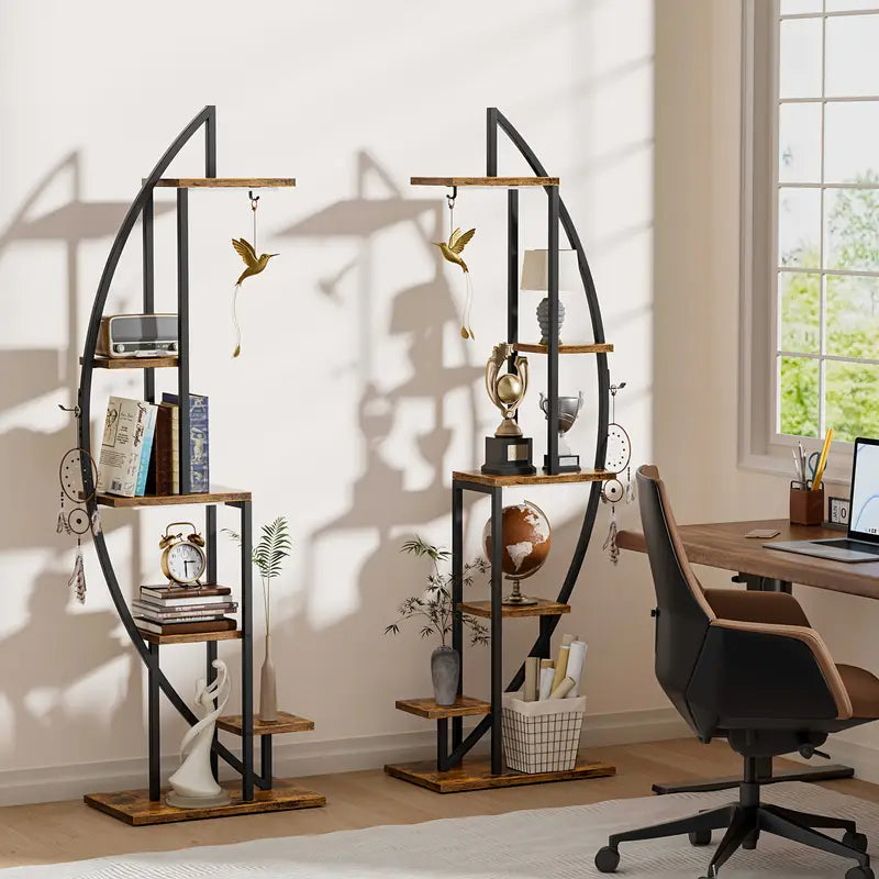 Magazine Holders with Lights, 2pcs Corner Shelf Stand, 63" Tall Large Metal Bookshelf, 6-Tier Narrow Bookcase for Collectibles