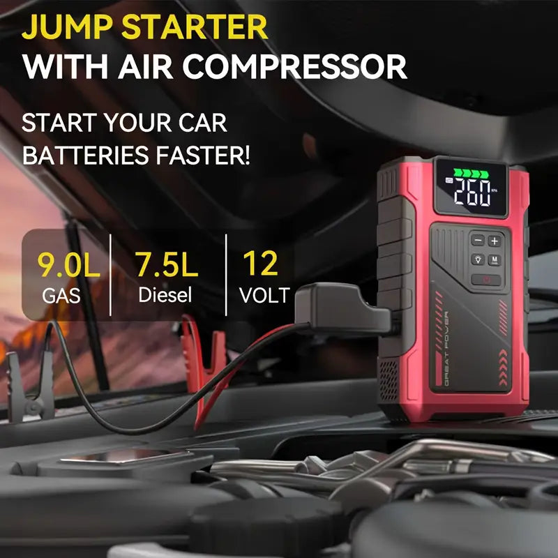 4000A Portable Wireless Car Air Compressor Jump Starter with Air Compressor, Battery Jump Starter Portable Peak