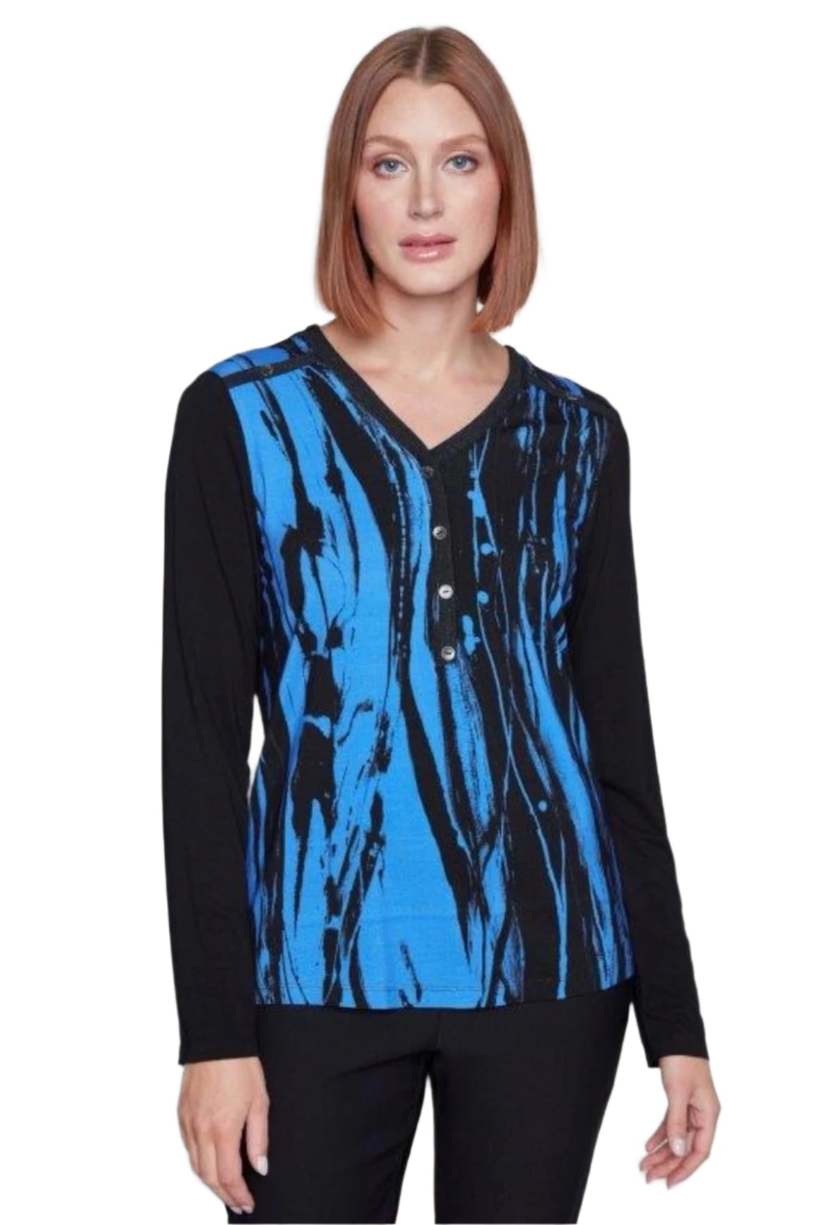 Claire Desjardins Breezy Black & Periwinkle Blue Top 91744