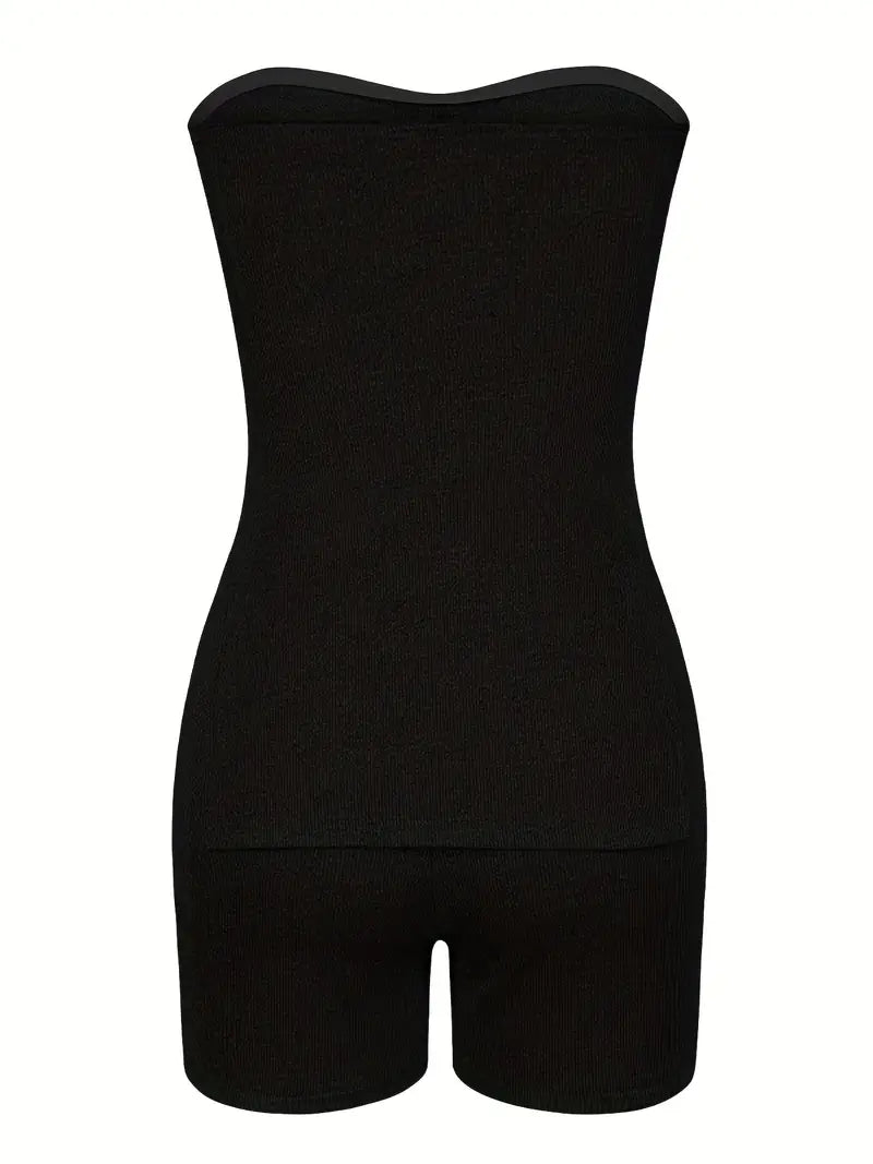 Sexy Matching Two-piece Set, Side Split Tube Top & Skinny Shorts Outfits