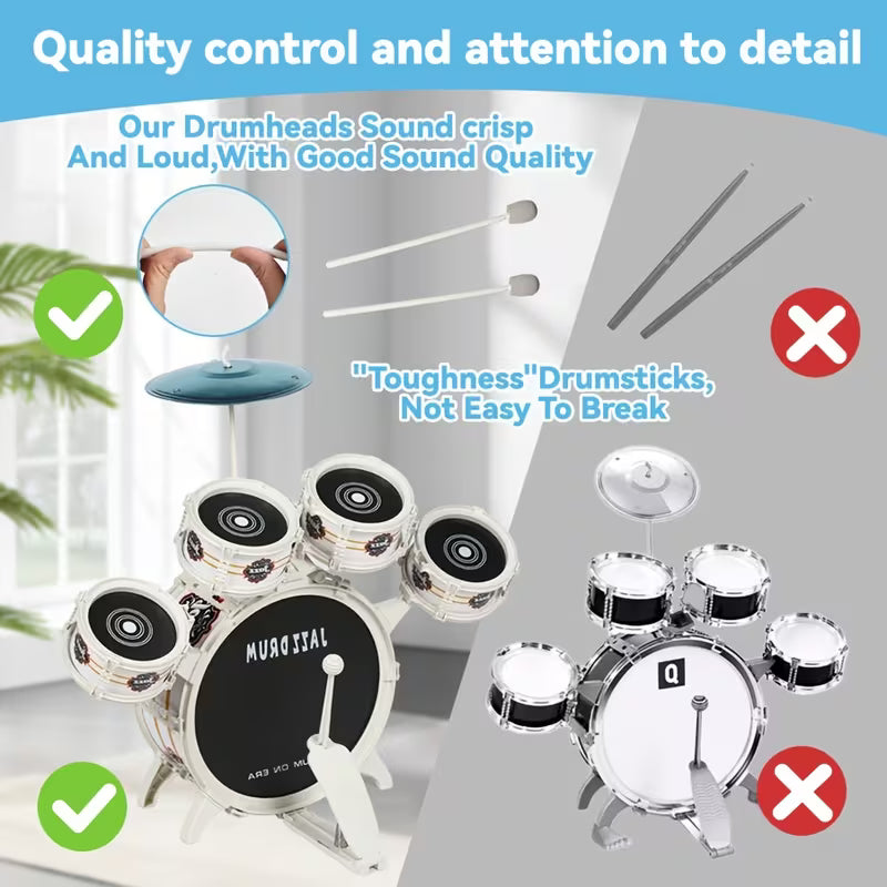5pcs Kids Drum Set with Cymbal, Drumsticks, Pedal & Stool - Complete Percussion