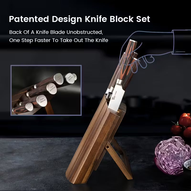 7pcs Japanese Style Kitchen Knife Block Set with Collapsible Block-Drawer