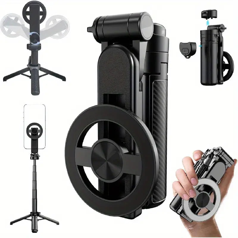 New 4-in-1 Magnetic Selfie Stick & Phone Tripod Remote - 360° Rotation, Portable Travel Stand for Video Recording & Vlogging
