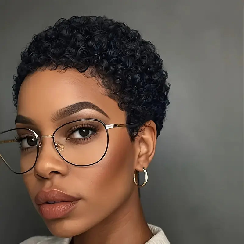 180% Density Glueless 6 Inch Afro Curly/Kinky Brazilian Remy Human Hair Wig for Women