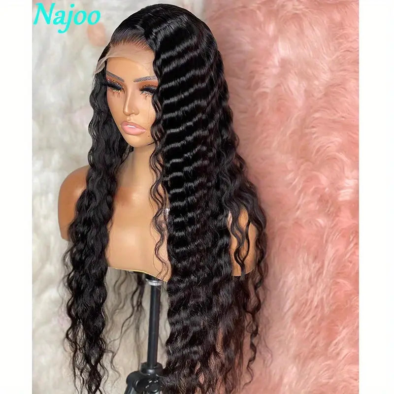 250% Density Brazilian Virgin Human Hair Lace Front Wig - Natural Black Curly Texture, HD Transparent Lace Frontal