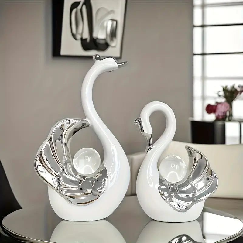 High-end Light Luxury Crystal Ball Swan Ceramic Ornament Creative Home Living Room Entrance TV Cabinet Decoration