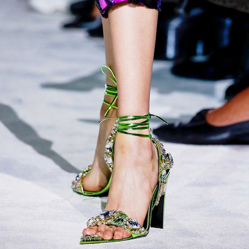 European And American Super High Heel Pointed Toe Rhinestone Fashion Banquet Catwalk