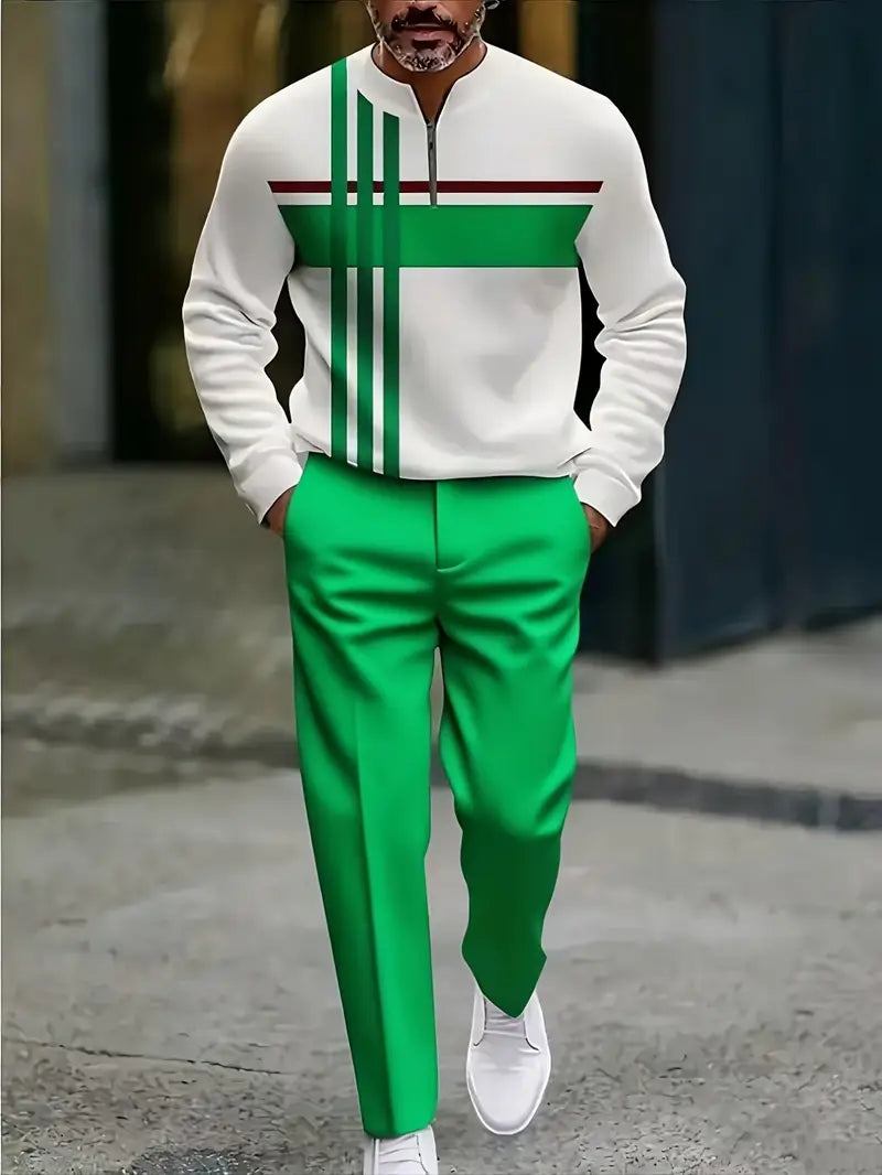 Men'S Stylish Two-Piece Suit with Zipper Details
