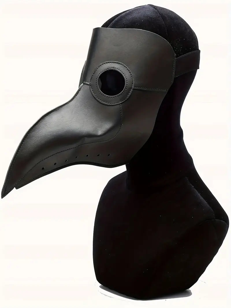 Halloween Costume Compatible for Plague Doctors with Bird Beak Mask, Black Cloak Robe with Hood