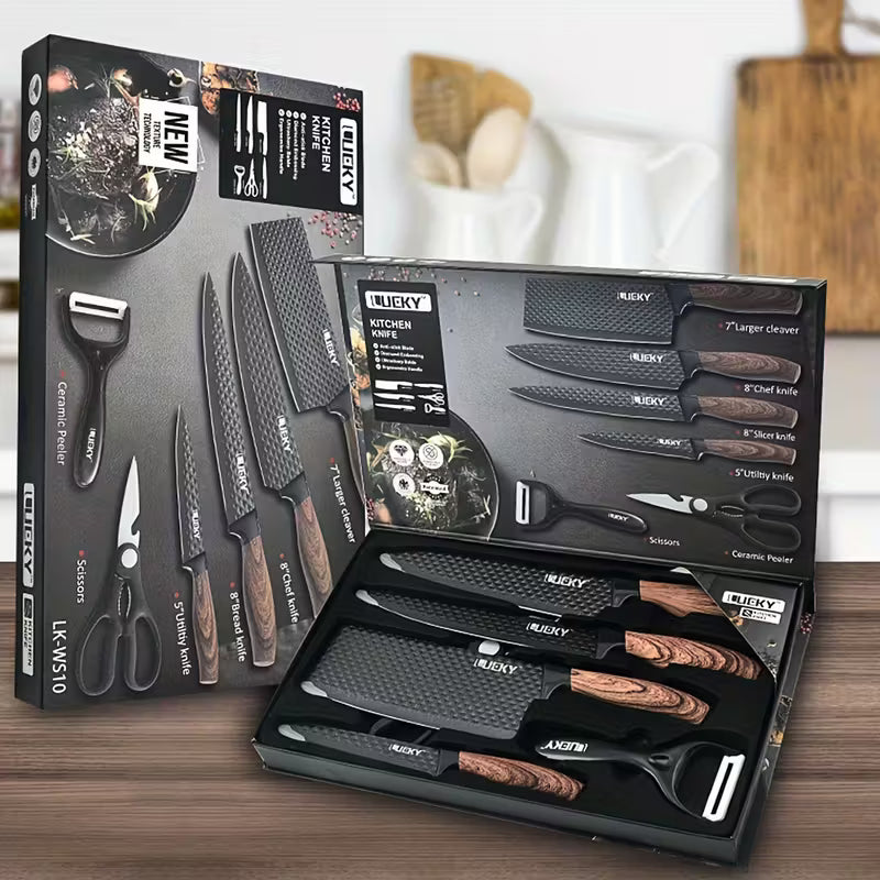 Professional 6pcs Kitchen Knives Set, Chef, Cleaver, Slicer