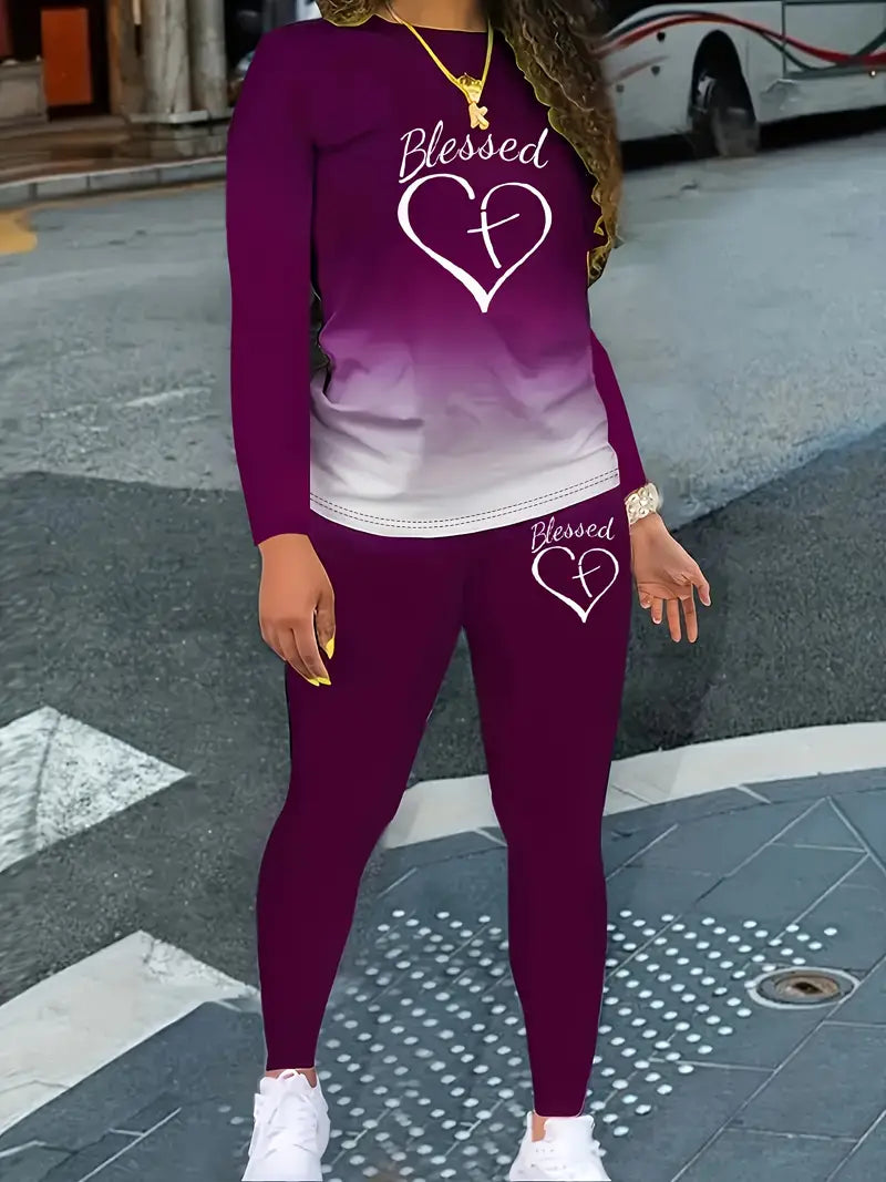 SMCT32 Gradient Color Personality Letter Print Casual Set