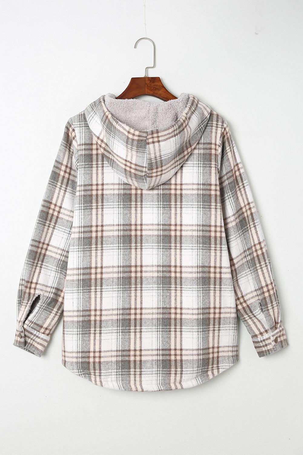 Plaid Pattern Sherpa Lined Hooded Shacket