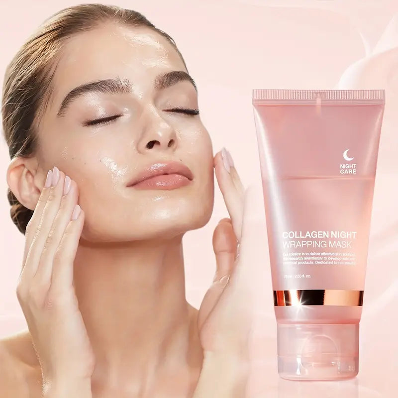Collagen Night Wrap Mask with Jelly Brush, Alcohol-free Gentle, Deep Moisturizing, Nourishing