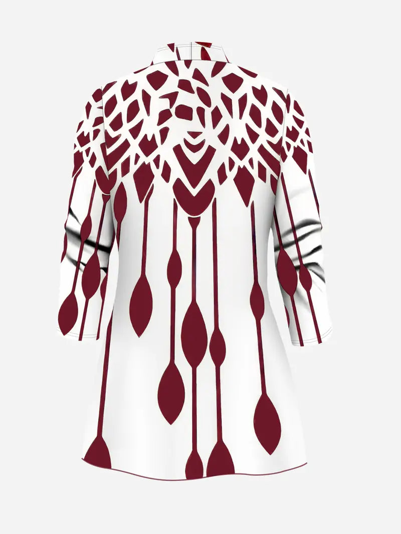 Women's 3pcs Collision Set: Geometric Print Cardigan, Sleeveless Vest And Solid Color Pant Set