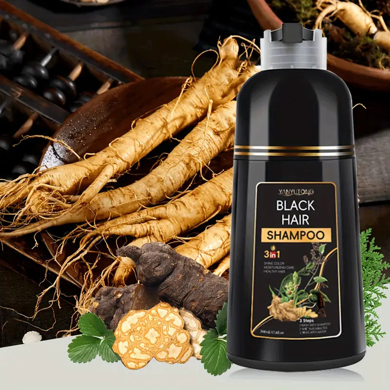 3 Bottles Of 500ml 3-in-1 Black Shampoo, Beard Dye & Cleaner, Natural Herbs