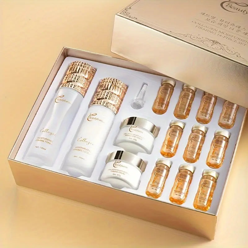 Luxury Collagen Skincare Set for for Sensitive Light Beige - 14pcs/ Set - with Collagen, Niacinamide, Hyaluronic Acid - Deep Moisturizing