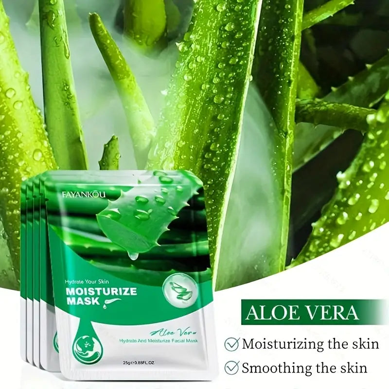 20pcs Of Aloe Vera Facial Masks, Spring And Summer Moisturizing Masks, Rich In Aloe Vera Essence And Glycerin