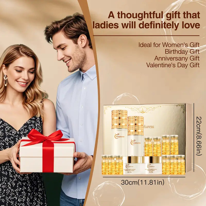 Luxury Collagen Skincare Set for for Sensitive Light Beige - 14pcs/ Set - with Collagen, Niacinamide, Hyaluronic Acid - Deep Moisturizing