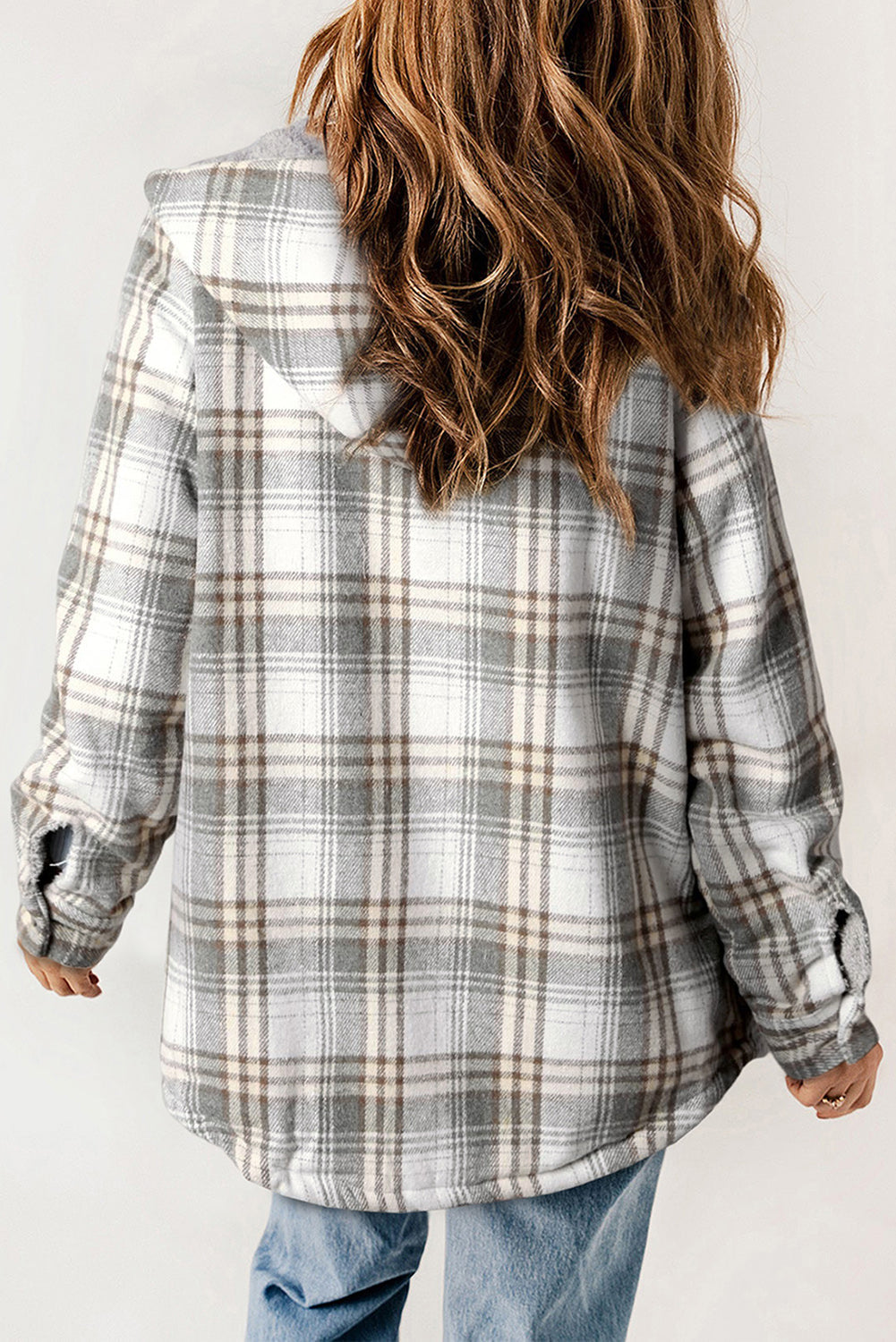 Plaid Pattern Sherpa Lined Hooded Shacket
